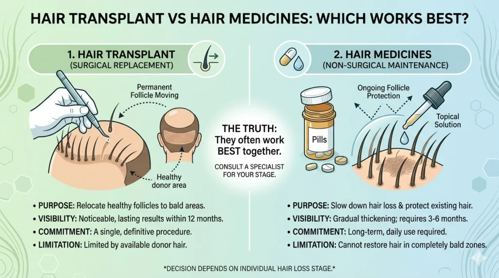 hairtransplant vs medicines